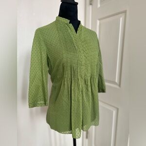 Akris Punto Green Flowy Swiss Dot Cottage Core Top